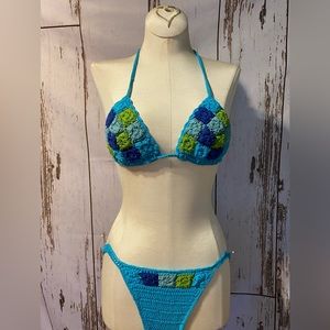 Blue & Green Crochet Bikini. Handmade in Bali. 100% Cotton